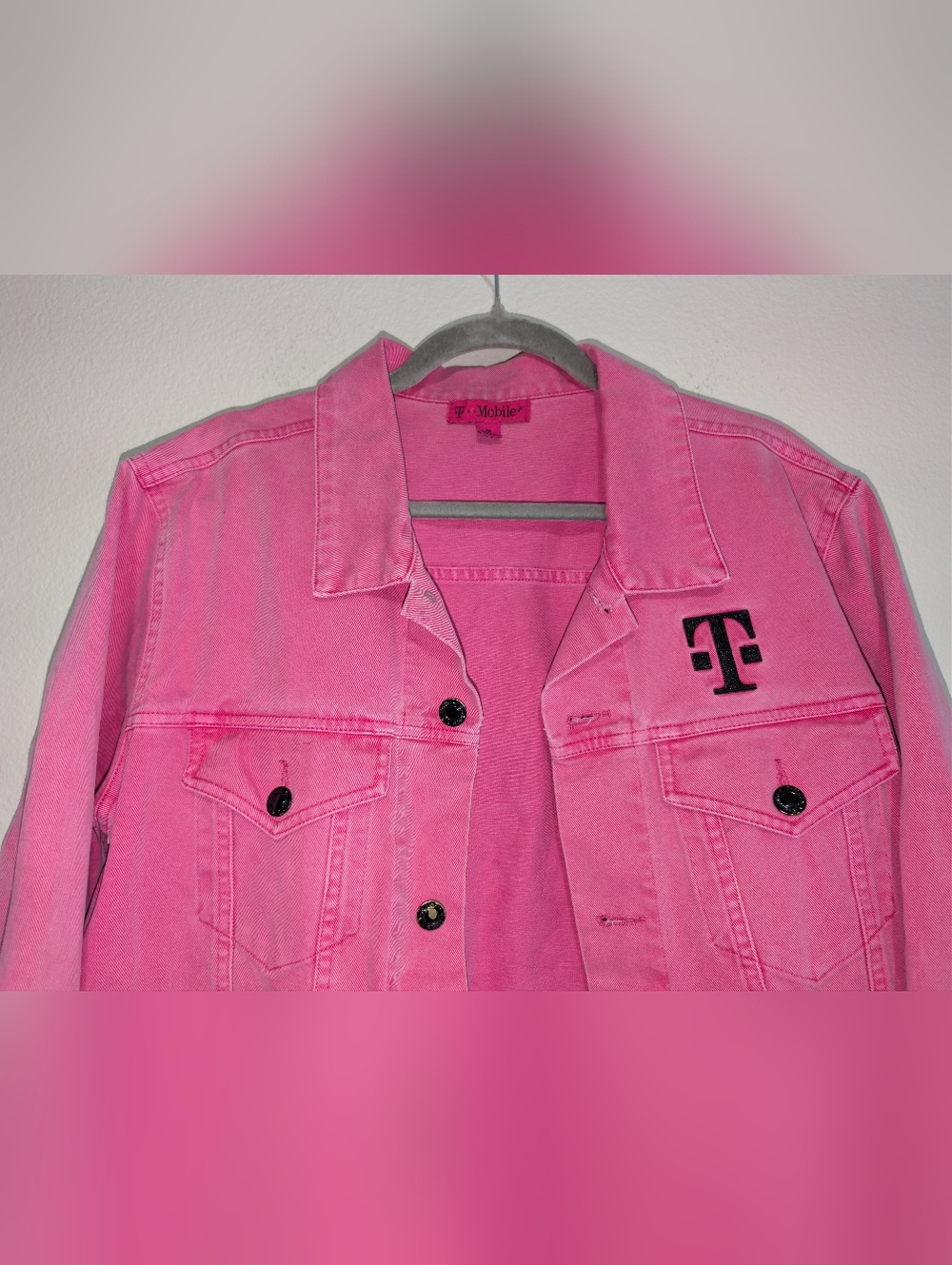 T Mobile Pink Denim Jacket Size medium - Picture 3 of 12